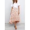 imagePRETTYGARDEN Womens Ditzy Floral Print Midi Skirt Boho Elastic High Waist Long Skirts for Women Trendy High Low HemFloral Apricot
