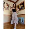 imagePRETTYGARDEN Womens Ditzy Floral Print Midi Skirt Boho Elastic High Waist Long Skirts for Women Trendy High Low HemFloral Black