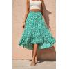 imagePRETTYGARDEN Womens Ditzy Floral Print Midi Skirt Boho Elastic High Waist Long Skirts for Women Trendy High Low HemGreen