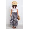 imagePRETTYGARDEN Womens Ditzy Floral Print Midi Skirt Boho Elastic High Waist Long Skirts for Women Trendy High Low HemNavy
