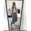 imagePRETTYGARDEN Womens Ditzy Floral Print Midi Skirt Boho Elastic High Waist Long Skirts for Women Trendy High Low HemNavy