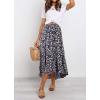imagePRETTYGARDEN Womens Ditzy Floral Print Midi Skirt Boho Elastic High Waist Long Skirts for Women Trendy High Low HemNavy