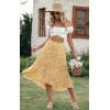 imagePRETTYGARDEN Womens Ditzy Floral Print Midi Skirt Boho Elastic High Waist Long Skirts for Women Trendy High Low HemOyellow