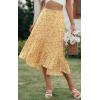 imagePRETTYGARDEN Womens Ditzy Floral Print Midi Skirt Boho Elastic High Waist Long Skirts for Women Trendy High Low HemOyellow