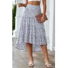 imagePRETTYGARDEN Womens Ditzy Floral Print Midi Skirt Boho Elastic High Waist Long Skirts for Women Trendy High Low HemPblue White
