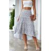 imagePRETTYGARDEN Womens Ditzy Floral Print Midi Skirt Boho Elastic High Waist Long Skirts for Women Trendy High Low HemPblue White