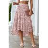 imagePRETTYGARDEN Womens Ditzy Floral Print Midi Skirt Boho Elastic High Waist Long Skirts for Women Trendy High Low HemPred White