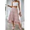 imagePRETTYGARDEN Womens Ditzy Floral Print Midi Skirt Boho Elastic High Waist Long Skirts for Women Trendy High Low HemPred White