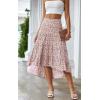 imagePRETTYGARDEN Womens Ditzy Floral Print Midi Skirt Boho Elastic High Waist Long Skirts for Women Trendy High Low HemPred White