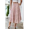 imagePRETTYGARDEN Womens Ditzy Floral Print Midi Skirt Boho Elastic High Waist Long Skirts for Women Trendy High Low HemPred White