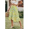 imagePRETTYGARDEN Womens Ditzy Floral Print Midi Skirt Boho Elastic High Waist Long Skirts for Women Trendy High Low HemQwhite Green