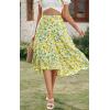 imagePRETTYGARDEN Womens Ditzy Floral Print Midi Skirt Boho Elastic High Waist Long Skirts for Women Trendy High Low HemQwhite Green