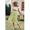 imagePRETTYGARDEN Womens Ditzy Floral Print Midi Skirt Boho Elastic High Waist Long Skirts for Women Trendy High Low HemQwhite Green