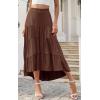 imagePRETTYGARDEN Womens Ditzy Floral Print Midi Skirt Boho Elastic High Waist Long Skirts for Women Trendy High Low HemSbrown
