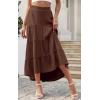 imagePRETTYGARDEN Womens Ditzy Floral Print Midi Skirt Boho Elastic High Waist Long Skirts for Women Trendy High Low HemSbrown