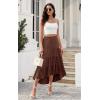 imagePRETTYGARDEN Womens Ditzy Floral Print Midi Skirt Boho Elastic High Waist Long Skirts for Women Trendy High Low HemSbrown