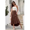imagePRETTYGARDEN Womens Ditzy Floral Print Midi Skirt Boho Elastic High Waist Long Skirts for Women Trendy High Low HemSbrown