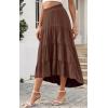 imagePRETTYGARDEN Womens Ditzy Floral Print Midi Skirt Boho Elastic High Waist Long Skirts for Women Trendy High Low HemSbrown