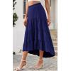 imagePRETTYGARDEN Womens Ditzy Floral Print Midi Skirt Boho Elastic High Waist Long Skirts for Women Trendy High Low HemSnavy