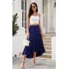 imagePRETTYGARDEN Womens Ditzy Floral Print Midi Skirt Boho Elastic High Waist Long Skirts for Women Trendy High Low HemSnavy