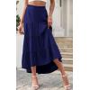 imagePRETTYGARDEN Womens Ditzy Floral Print Midi Skirt Boho Elastic High Waist Long Skirts for Women Trendy High Low HemSnavy