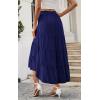 imagePRETTYGARDEN Womens Ditzy Floral Print Midi Skirt Boho Elastic High Waist Long Skirts for Women Trendy High Low HemSnavy