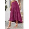 imagePRETTYGARDEN Womens Ditzy Floral Print Midi Skirt Boho Elastic High Waist Long Skirts for Women Trendy High Low HemSrose Red