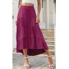 imagePRETTYGARDEN Womens Ditzy Floral Print Midi Skirt Boho Elastic High Waist Long Skirts for Women Trendy High Low HemSrose Red