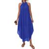 imagePRETTYGARDEN Womens Flowy Maxi Dresses Summer 2026 Halter Sleeveless Long Asymmetrical Spring Dress Beach Vacation SundressBlue
