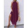 imagePRETTYGARDEN Womens Flowy Maxi Dresses Summer 2026 Halter Sleeveless Long Asymmetrical Spring Dress Beach Vacation SundressBurgundy