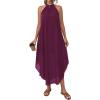 imagePRETTYGARDEN Womens Flowy Maxi Dresses Summer 2026 Halter Sleeveless Long Asymmetrical Spring Dress Beach Vacation SundressBurgundy