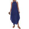 imagePRETTYGARDEN Womens Flowy Maxi Dresses Summer 2026 Halter Sleeveless Long Asymmetrical Spring Dress Beach Vacation SundressDark Blue
