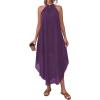 imagePRETTYGARDEN Womens Flowy Maxi Dresses Summer 2026 Halter Sleeveless Long Asymmetrical Spring Dress Beach Vacation SundressPurple