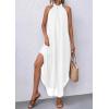 imagePRETTYGARDEN Womens Flowy Maxi Dresses Summer 2026 Halter Sleeveless Long Asymmetrical Spring Dress Beach Vacation SundressWhite