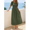 imagePRETTYGARDEN Womens Maxi Smocked Eyelet Dress Summer 2026 Short Puff Sleeve Long Flowy Boho Beach Party Sun Dresses PocketsArmy Green