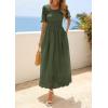 imagePRETTYGARDEN Womens Maxi Smocked Eyelet Dress Summer 2026 Short Puff Sleeve Long Flowy Boho Beach Party Sun Dresses PocketsArmy Green