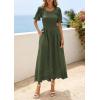 imagePRETTYGARDEN Womens Maxi Smocked Eyelet Dress Summer 2026 Short Puff Sleeve Long Flowy Boho Beach Party Sun Dresses PocketsArmy Green