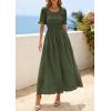 imagePRETTYGARDEN Womens Maxi Smocked Eyelet Dress Summer 2026 Short Puff Sleeve Long Flowy Boho Beach Party Sun Dresses PocketsArmy Green