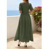 imagePRETTYGARDEN Womens Maxi Smocked Eyelet Dress Summer 2026 Short Puff Sleeve Long Flowy Boho Beach Party Sun Dresses PocketsArmy Green