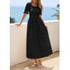 imagePRETTYGARDEN Womens Maxi Smocked Eyelet Dress Summer 2026 Short Puff Sleeve Long Flowy Boho Beach Party Sun Dresses PocketsBlack