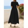 imagePRETTYGARDEN Womens Maxi Smocked Eyelet Dress Summer 2026 Short Puff Sleeve Long Flowy Boho Beach Party Sun Dresses PocketsBlack