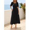 imagePRETTYGARDEN Womens Maxi Smocked Eyelet Dress Summer 2026 Short Puff Sleeve Long Flowy Boho Beach Party Sun Dresses PocketsBlack