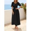 imagePRETTYGARDEN Womens Maxi Smocked Eyelet Dress Summer 2026 Short Puff Sleeve Long Flowy Boho Beach Party Sun Dresses PocketsBlack