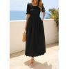imagePRETTYGARDEN Womens Maxi Smocked Eyelet Dress Summer 2026 Short Puff Sleeve Long Flowy Boho Beach Party Sun Dresses PocketsBlack