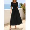 imagePRETTYGARDEN Womens Maxi Smocked Eyelet Dress Summer 2026 Short Puff Sleeve Long Flowy Boho Beach Party Sun Dresses PocketsBlack