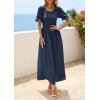 imagePRETTYGARDEN Womens Maxi Smocked Eyelet Dress Summer 2026 Short Puff Sleeve Long Flowy Boho Beach Party Sun Dresses PocketsNavy Blue