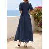imagePRETTYGARDEN Womens Maxi Smocked Eyelet Dress Summer 2026 Short Puff Sleeve Long Flowy Boho Beach Party Sun Dresses PocketsNavy Blue