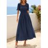 imagePRETTYGARDEN Womens Maxi Smocked Eyelet Dress Summer 2026 Short Puff Sleeve Long Flowy Boho Beach Party Sun Dresses PocketsNavy Blue