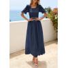 imagePRETTYGARDEN Womens Maxi Smocked Eyelet Dress Summer 2026 Short Puff Sleeve Long Flowy Boho Beach Party Sun Dresses PocketsNavy Blue