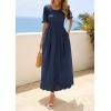imagePRETTYGARDEN Womens Maxi Smocked Eyelet Dress Summer 2026 Short Puff Sleeve Long Flowy Boho Beach Party Sun Dresses PocketsNavy Blue